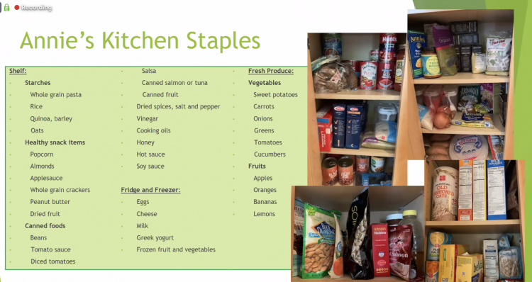 Dietitian Annie Scott shares her list of pantry staples during a Food Matters webinar.