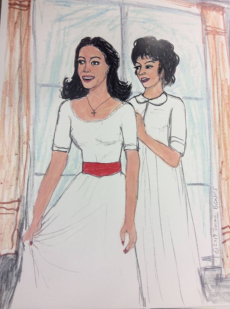 Jimmie Banks drew a scene from West Side Story featuring Natalie Wood and Rita Moreno.