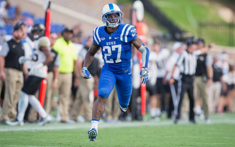 Before joining the staff of Duke Athletics, DeVon Edwards was a star defensive back and kick returner for the Blue Devils. Photo courtesy of Duke Athletics.