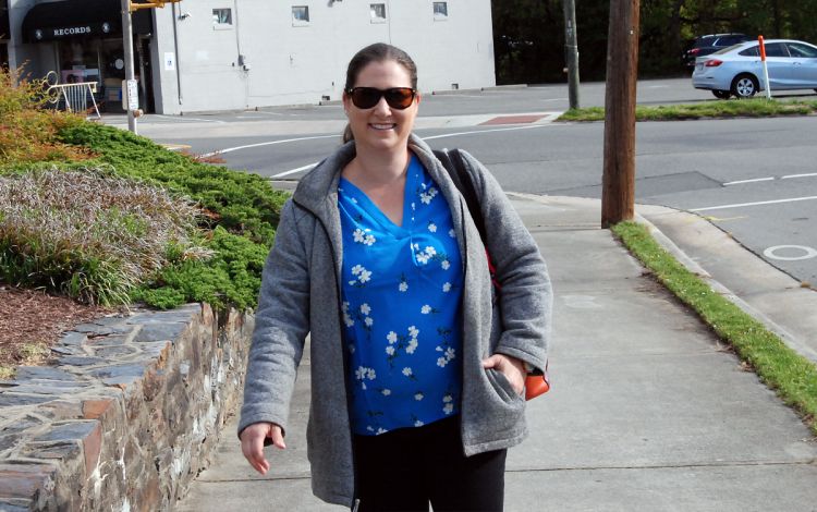 On nice days and when she can, Adi Molvin makes the 25-minute trek from the parking lot to her office instead of taking a shuttle. Photo by Jack Frederick.