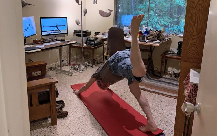 David Beratan doing Yoga at home.