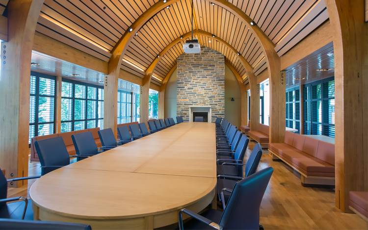 The Moyle Board Room can seat nearly 60 people for meetings. Photo courtesy of Duke Alumni Affairs.