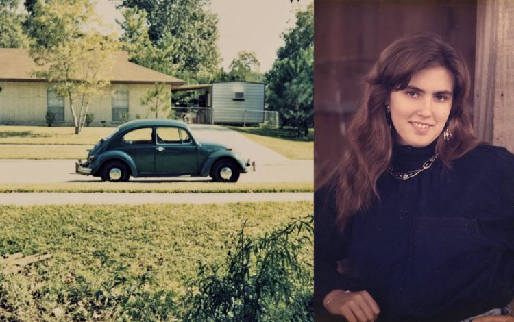 At left, Bryn Smith's green Volkwagen. On the right, Bryn Smith's high school portrait. Photo courtesy of Bryn Smith.