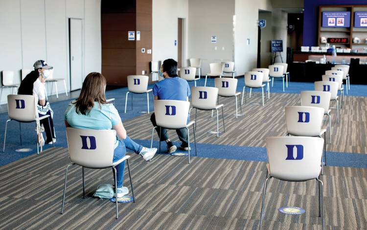 After receiving a dose of the COVID-19 vaccine, employees spent 15 minutes sitting in a quiet area of Blue Devil Tower.