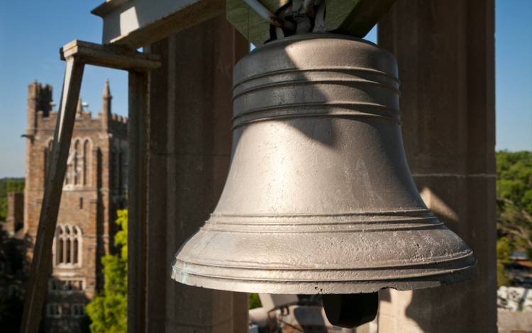 Charley the bell has lived atop Kilgo Quad since 1950. Photo courtesy of University Communications.