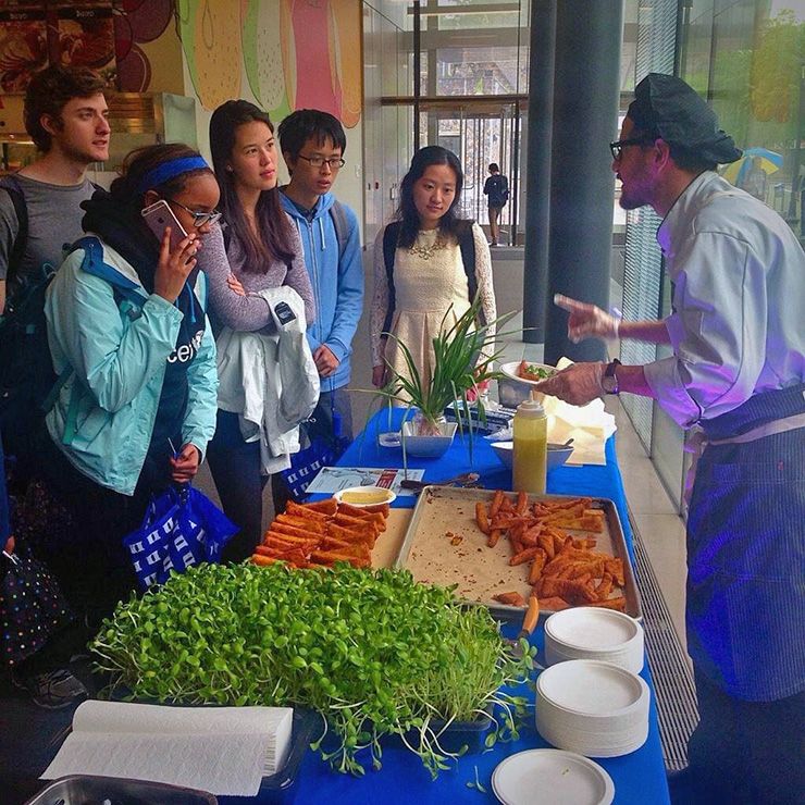 Eduardo Polit teaches a group of Duke students about fresh ingredients during a Chef's Chatter event, when he worked previously at Penn Pavilion before the pandemic. Photo courtesy of Eduardo Polit.