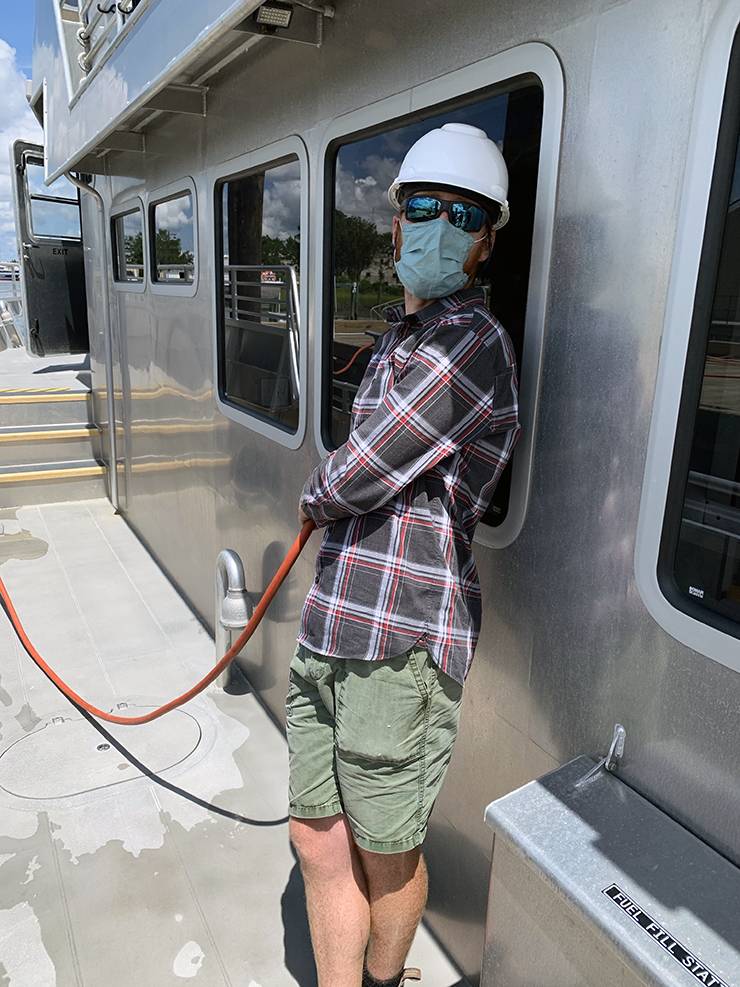 Matthew Dawson working on the R/V Shearwater.