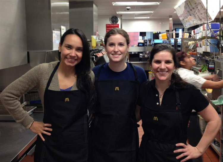 Duke students Maria Ramirez Millan, Emily Conner and Lane Wallace visited a traditional McDonald's in 2014 as they conducted research for their master's project on the feasibility of a net-zero energy fast food restaurant.  