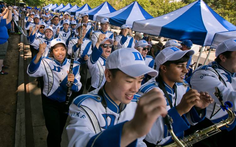 The Duke University Marching Band plays for fans prior to the game.