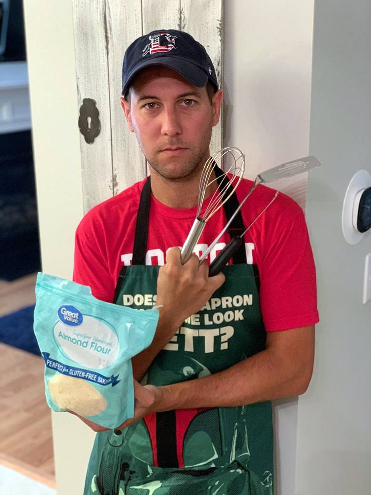 Evan Heisman gets his game face on to bake in his kitchen in 2020. Photo courtesy of Evan Heisman.