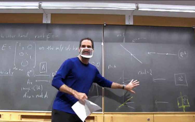 Ezra Miller, a professor of mathematics, teaches in a transparent mask so students can see his facial expressions. Photo courtesy of Ezra Miller.