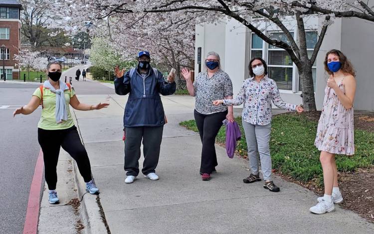 Members of one of Duke University Chapel's Faith Teams go for a walk on East Campus. Photo courtesy of the Religious Coalition for a Nonviolent Durham.