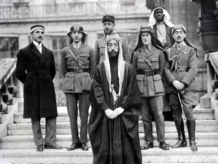 Emir Faisal's delegation at Versailles, during the Paris Peace Conference of 1919.  Via Wikimedia Commons.