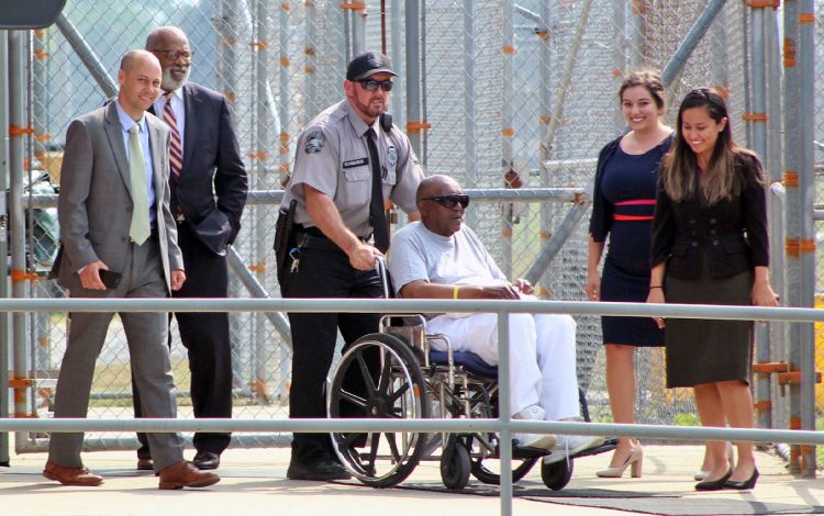 Charles Ray Finch, center, was freed in 2019 after serving 43 years in prison. Photo courtesy of Drew Wilson, The Wilson Times.