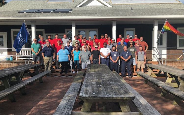 Members of the clean up crew after Hurricane Florence posed for a photo at the Duke Marine Lab in 2018. Photo courtesy of Andy Read.