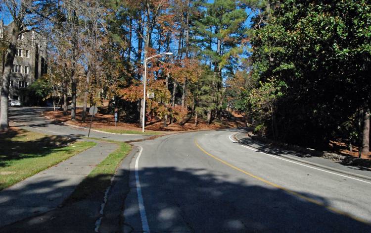 The stretch of Flowers Drive near the Allen Building parking lot will see plenty of action over the winter break. Photo by Stephen Schramm. Flowers Drive at Duke.