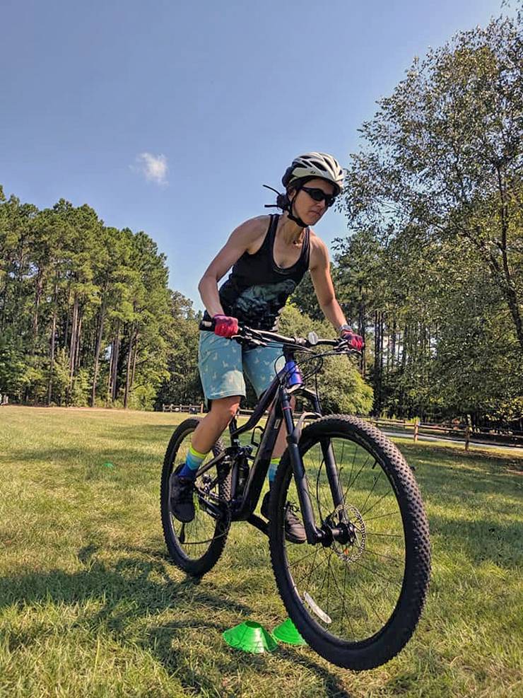 Frith Gowan practices jumping on her mountain bike. Photo courtesy of Frith Gowan.