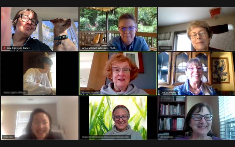 Employees, students and alumni of Duke's Graduate Liberal Studies program participate in Virtual Porch Sitting. Photo courtesy of Graduate Liberal Studies.
