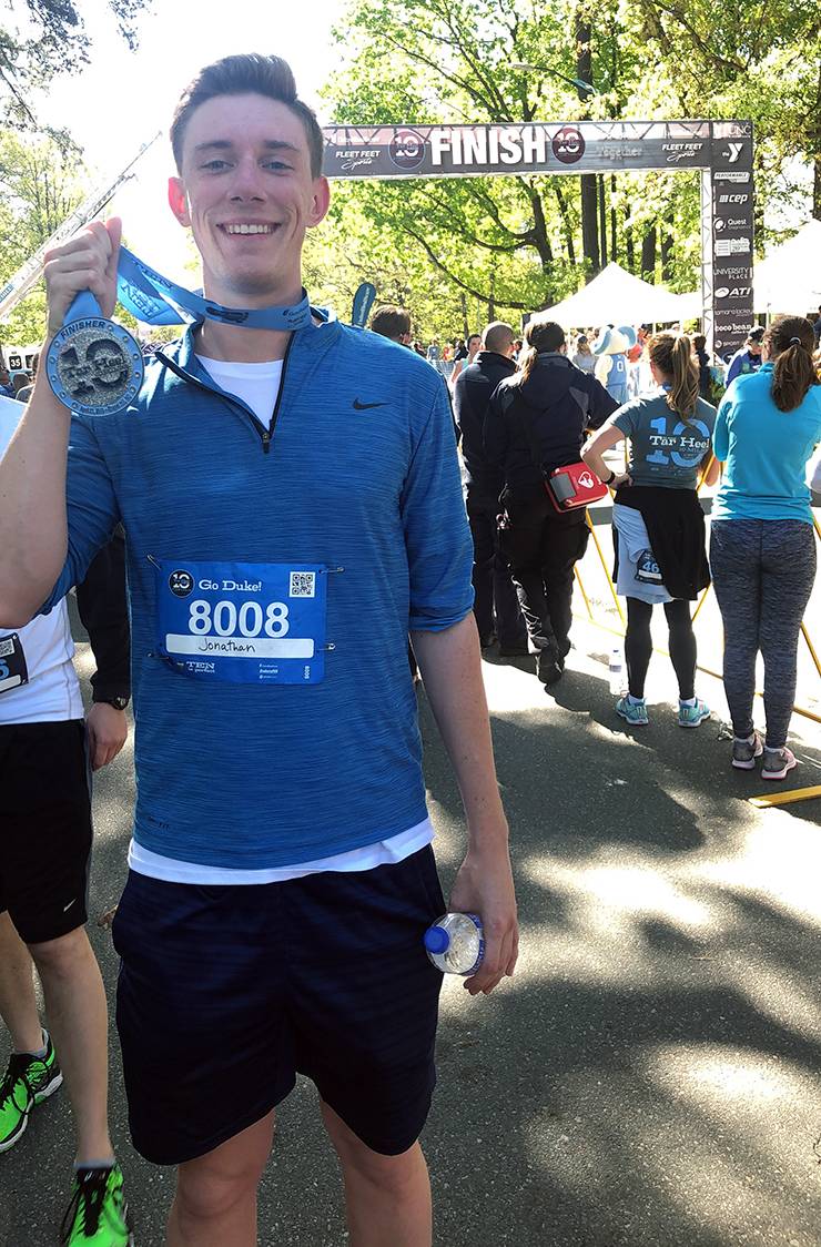 Jonathan Black after the “Tar Heel 10 Miler” race this April in Chapel Hill. 