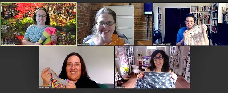 The Knitting for Wellness group meets weekly on Zoom. Photo courtesy of Sara Biondi.