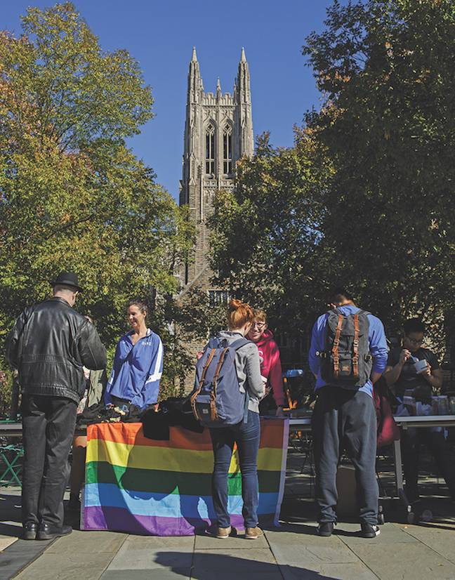 Duke's Center for Sexual and Gender Diversity celebrates National Coming Out Day on Bryan Center Plaza. Photo by Justin Cook.