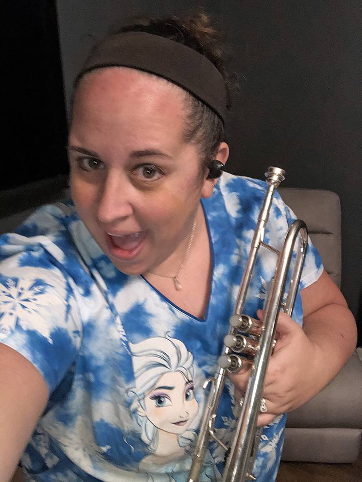 Liz Vaughan snaps a selfie after finishing her part in the Durham Medical Orchestra's remote performance. Photo courtesy of Liz Vaughan.