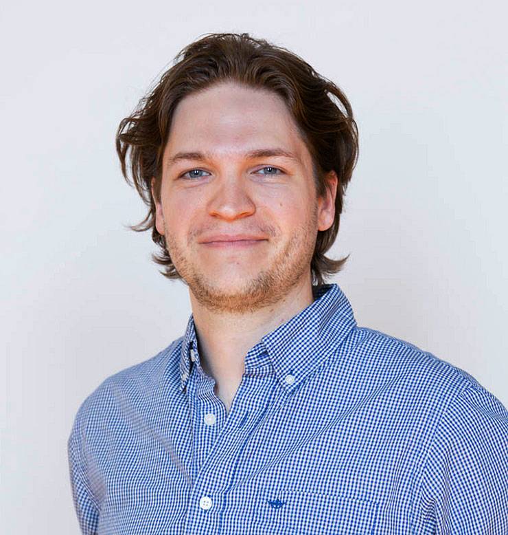 Using natural light, Courtney Lockemer was able to take high-quality portraits of her Duke Learning Innovation colleagues, such as Michael Greene, shown here.