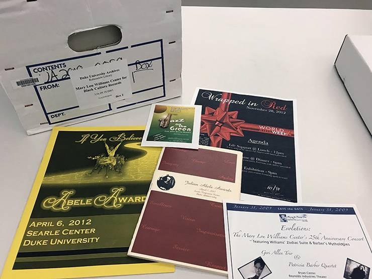 The Mary Lou Williams Center for Black Culture recently transferred boxes of documents to the Duke University Archives. Photo courtesy of Duke University Archives.