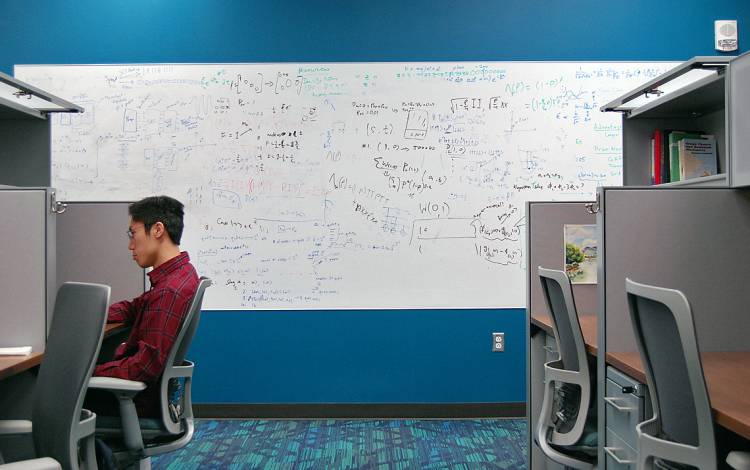 Student James Leung works in one of the Chesterfield’s many study spaces.