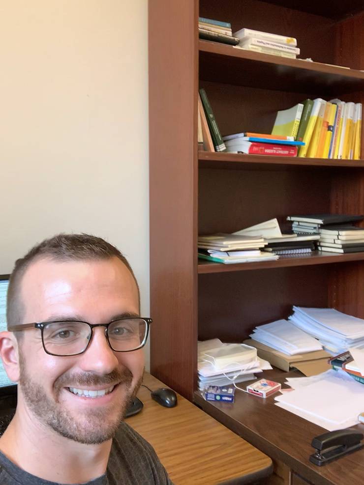 Upon returning to his office in August, Spencer Leslie found sun-bleached books and untouched chalkboards. Photo courtesy of Spencer Leslie.