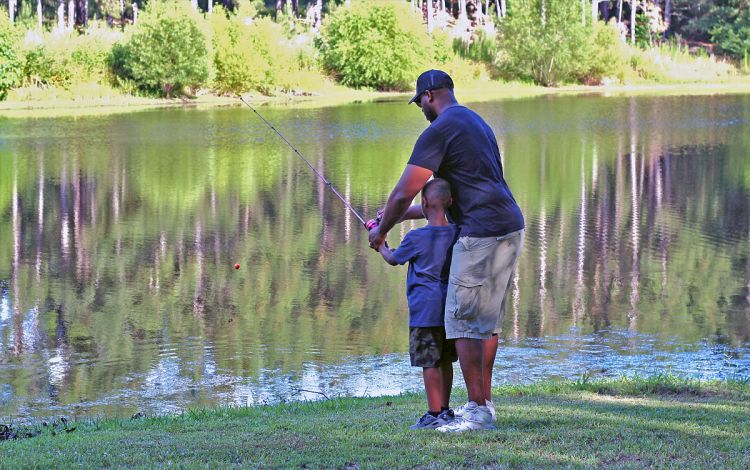 a father and son fishing