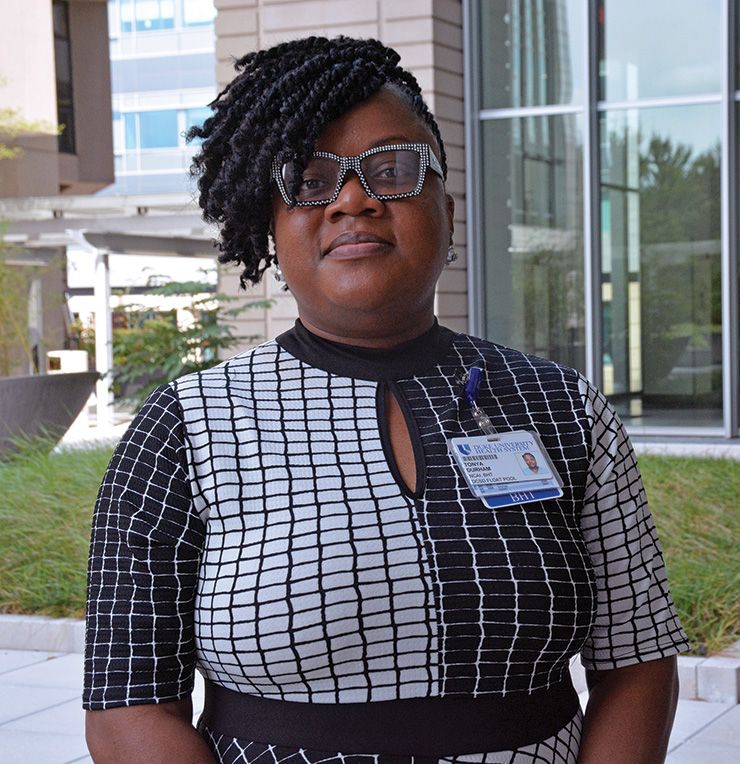 Tonya Durham, behavioral health technician with Duke University Health System’s float pool, appreciates the breadth of experiences her role provides. Photo by Stephen Schramm.