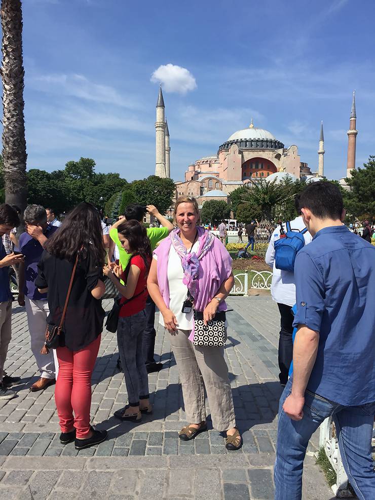 Meg Flournoy poses for a photo in front of the Hagia Sophia in Istanbul, Turkey. Photo courtesy of Meg Flournoy.