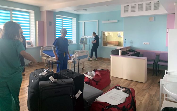 When they arrived in Ukraine, the team from Novick Cardiac Alliance dropped off their luggage and supplies in one of the hospital's rooms in Lviv. Photo courtesy of Melissa Babb.