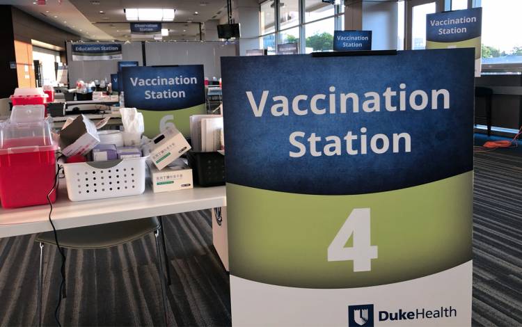 The Duke employee vaccination clinic at Blue Devil Tower. Photo by Stephen Schramm. 