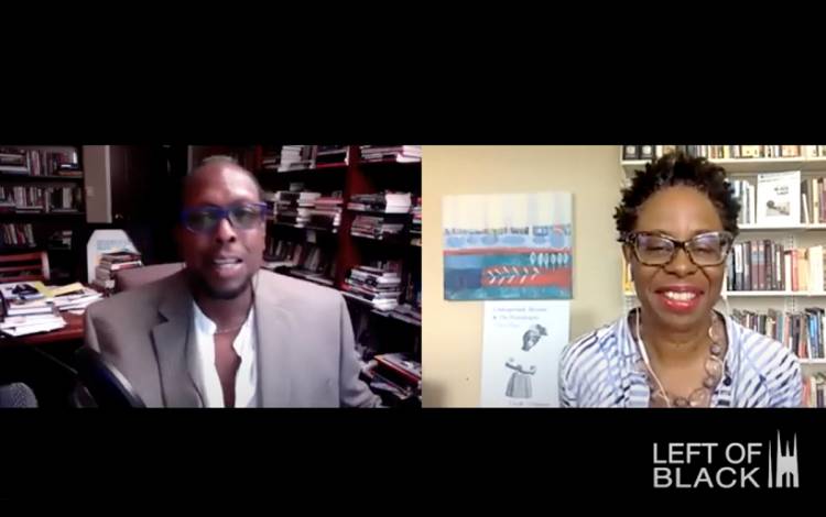 Mark Anthony Neal, left, speaks to the University of Texas at Austin professor Lisa B. Thompson over Zoom for the newest season of Left of Black.