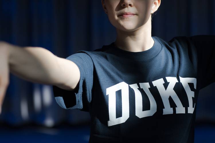 Duke student in dance workout. Photo by Alex Boerner