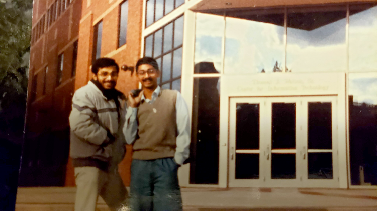 Ravi Bellamkonda, right, with his friend Arindam Mitra shortly after Bellamkonda’s arrival in the U.S. in 1989.