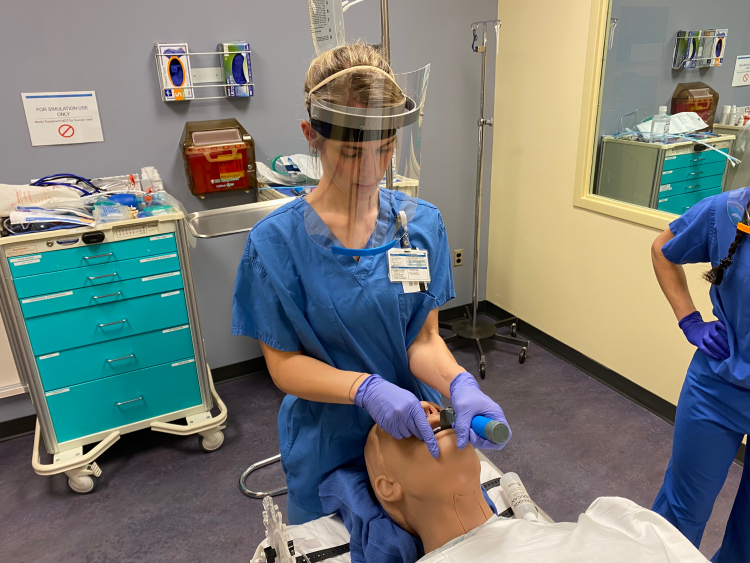 Nurses test face shield prototypes in the Duke University School of Nursing