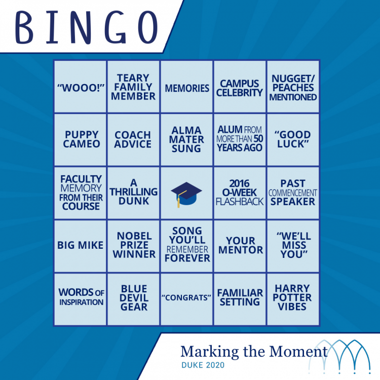 'Marking the Moment' Bingo card