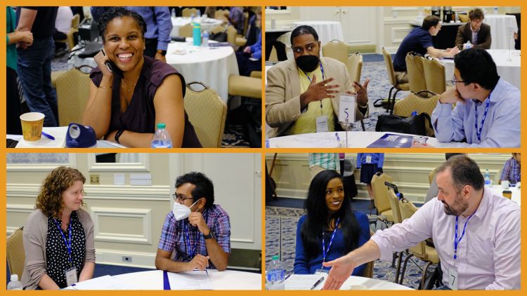 montage of four photos of faculty at career advancement event.