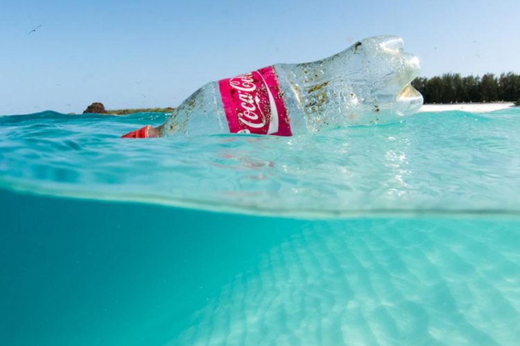 plastic bottle in the ocean