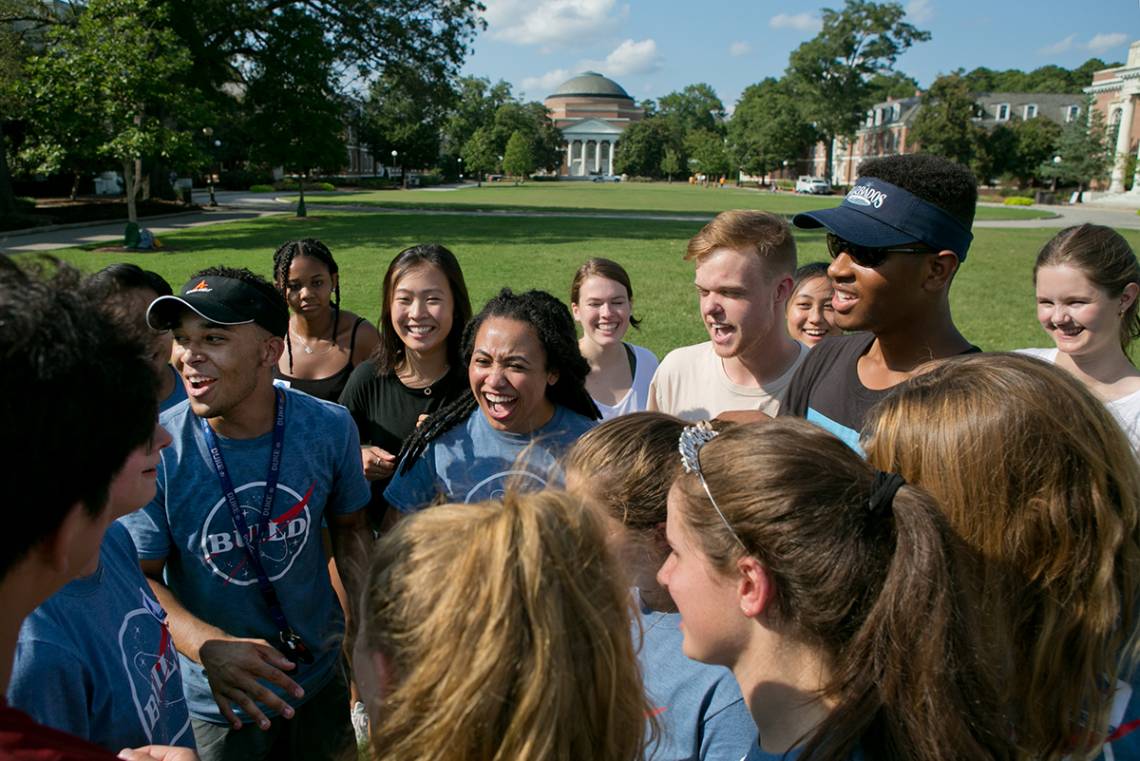 Members of the Class of 2022 participating in Project BUILD prepare for a day of learning and work in Durham. Photo by Jared Lazarus