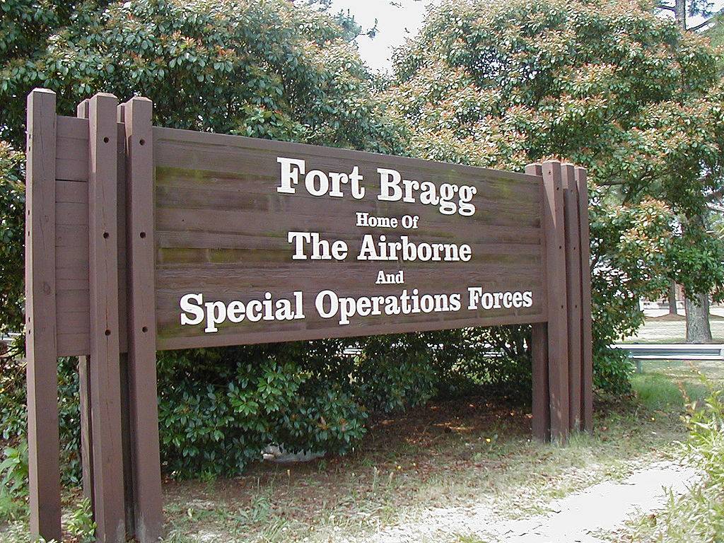 The entrance to Fort Bragg in Fayetteville, NC.