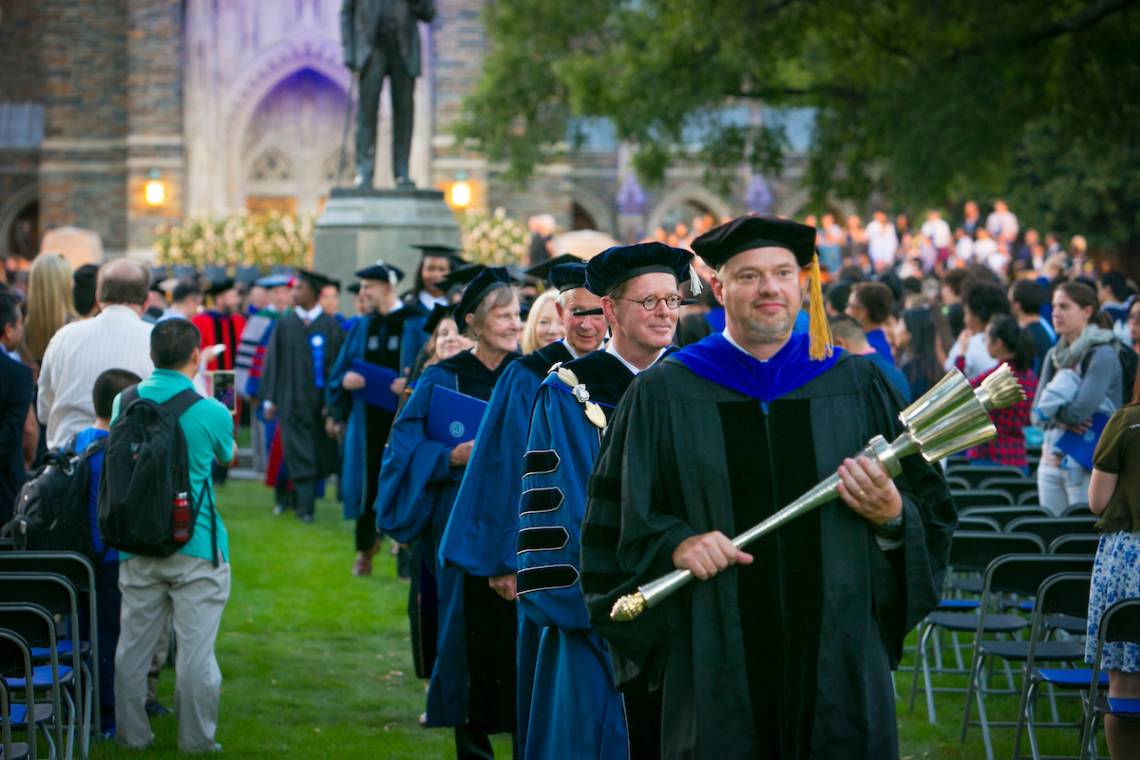 President Vince Price leaves the ceremony following his installation as Duke's 10th president. Photo by Duke Photography