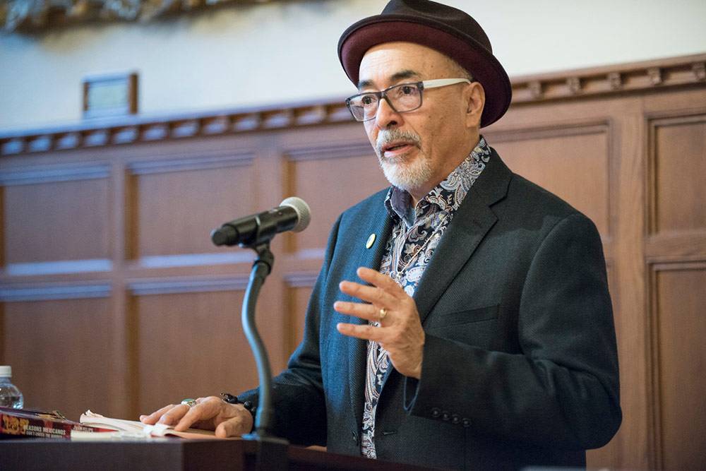 Juan Felipe Herrera moved a Rubenstein Library audience with poetry both in Spanish and English. Photo by John Joyner/Duke Photography