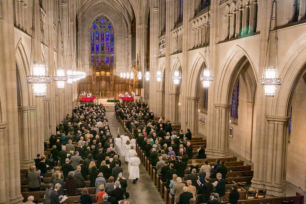 Friends and family members filled Duke Chapel for a memorial service honoring former President H. Keith H. Brodie. Photo by Duke Photography