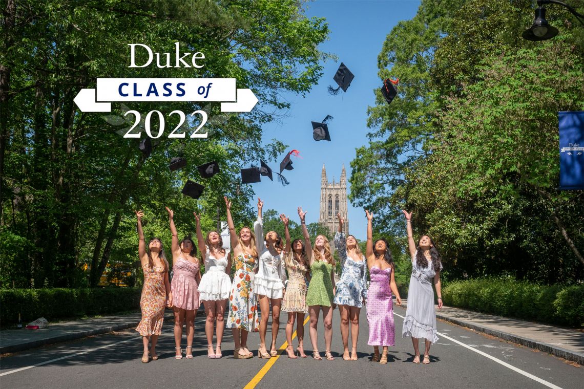 duke students throw caps into theair