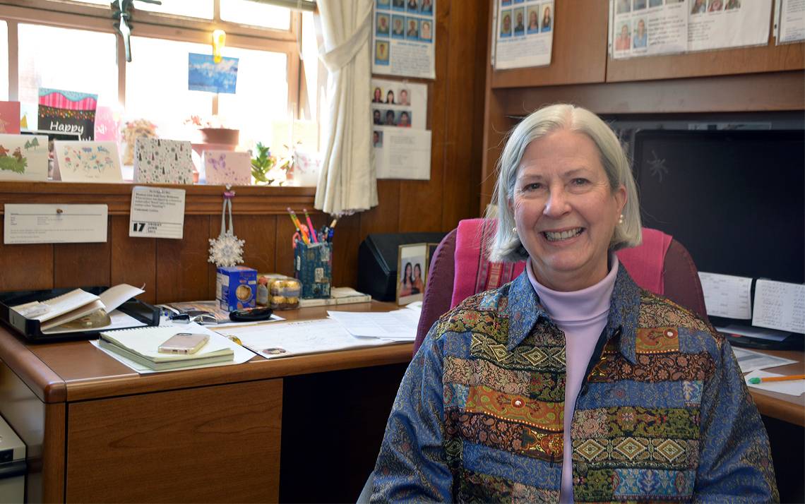 Anne Lacey helps Duke Biology graduate students find teaching assistantships or fellowships. Photo by Jonathan Black.