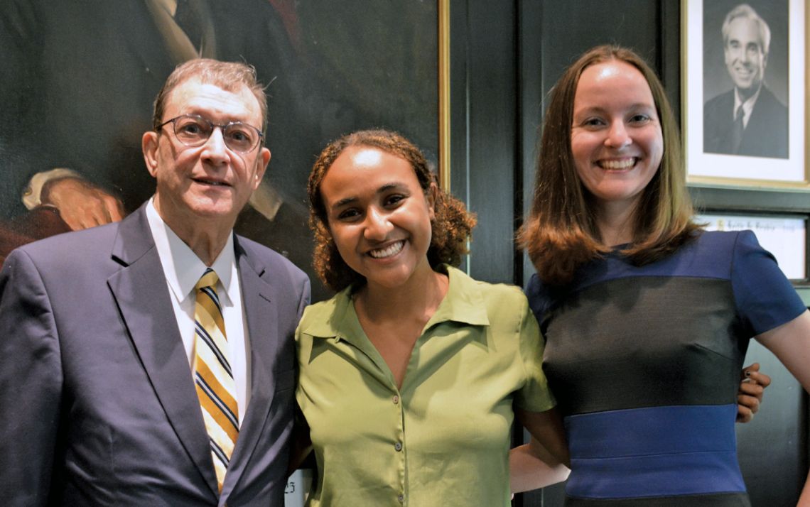 The 2022 Algernon Sydney Sullivan Award winners, left to right, Sam Miglarese, Liyu Woldemichael, and Amanda Joos. Photo by Stephen Schramm.